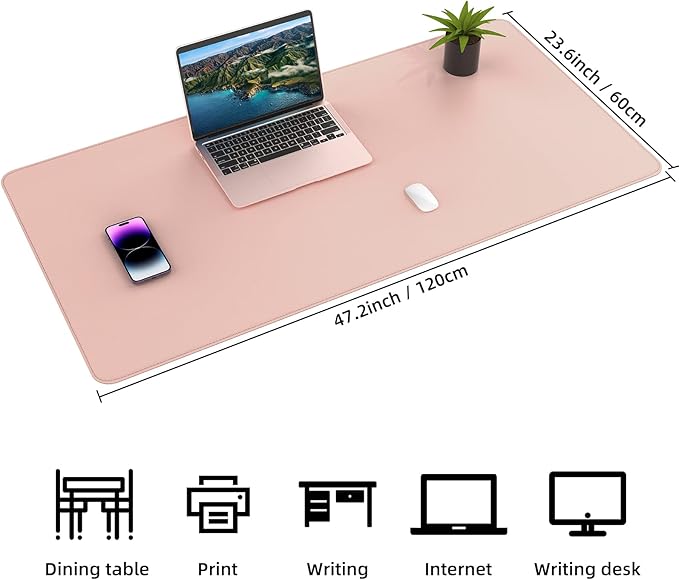 AFIING Cork Desk Mat 47" x 23.6", Dual-Sided Natural Cork & PU Leather Desk Pad, Non-Slip Waterproof Large Mouse Pad for Office, Home & Gaming (Pink)