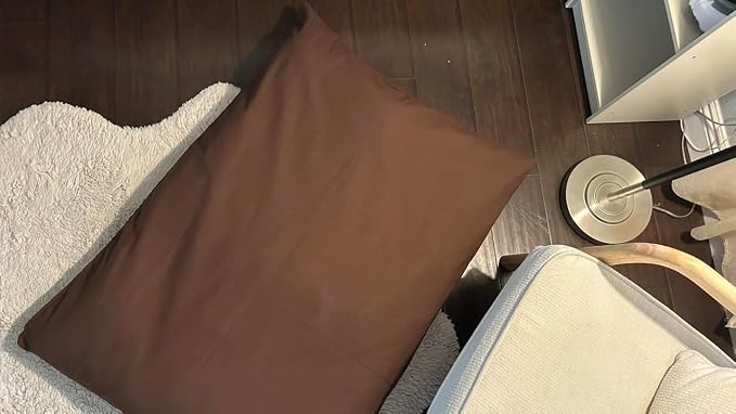 Natural Cotton Canvas Dog Bed – Raw Cotton Filled Pet Cushion Insert, Breathable Eco-Friendly Dog Mattress, Durable Washable Cover with Zipper (Dark Brown, Small 36"x22"x3")