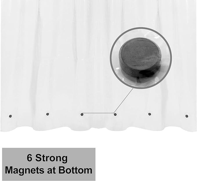 BAROSSA Design XLong Shower Curtain Liner with 96 inches Height - 6 Bottom Magnets, Waterproof PEVA, PVC Free, Metal Grommets, Clear, 72x96