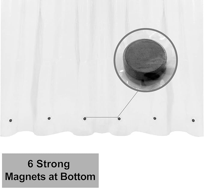 Barossa Design Plastic Shower Curtain Liner 69" x 70" with 6 Magnets - Waterproof PEVA Shower Liner for Standard Size Bathroom, PVC Free, Metal Grommets - Clear, 69X70