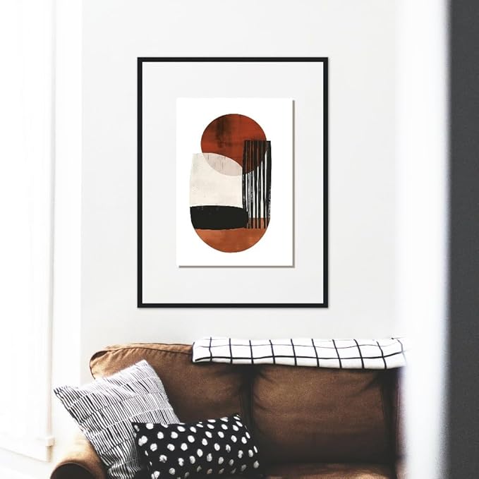 Moonow7 Modern Abstract Neutral Boho Geometric Print, Minimalist Aesthetic Poster with Rust and Black for Bedroom, Living Room, Office, and Hallway, Small Wall Art, Unframed Size 12x16” / 30x40 cm
