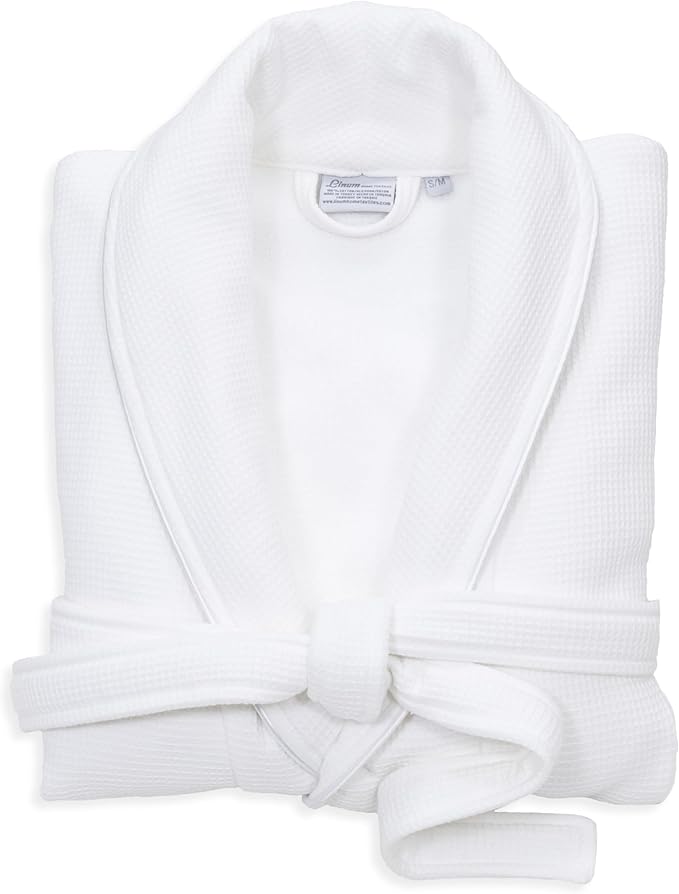 Luxury Turkish Cotton Bathrobe for Women & Men, Waffle Terry Shawl Collar Spa Robe with Satin Trim & Pockets