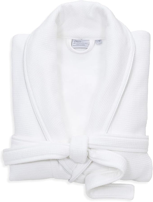 Luxury Turkish Cotton Bathrobe for Women & Men, Waffle Terry Shawl Collar Spa Robe with Satin Trim & Pockets