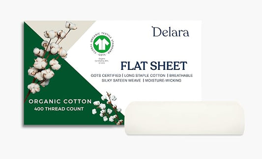 GOTS Certified 100% Organic Cotton Flat Sheet, 400TC Long Staple Cotton, Ultra Soft, Silky, Moisture-Wicking, Smooth & Breathable, Best Sheets for Hot Sleepers