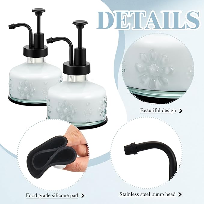 Tioncy 2 Pcs Antique Soap Dispenser Kitchen Bathroom Countertop Glass Soap Pump Dispenser Refillable Rustic Small Liquid Container with Non Slip Silicone Coaster(Clear)