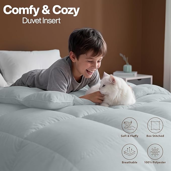 Utopia Bedding Comforter Duvet Insert, Quilted Comforter with Corner Tabs, Box Stitched Down Alternative Comforters California King Size (Light Grey)