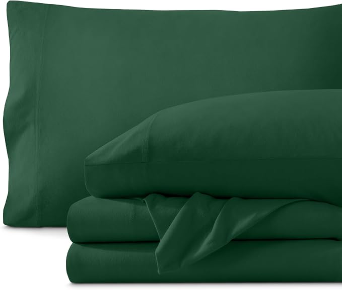 Bare Home 100% Organic Cotton Jersey Sheet Set, Ultra Soft, 100% Cotton - Sheet Set & Pillowcase - Deep Pocket Bed Sheets (Twin XL, Forest Green)