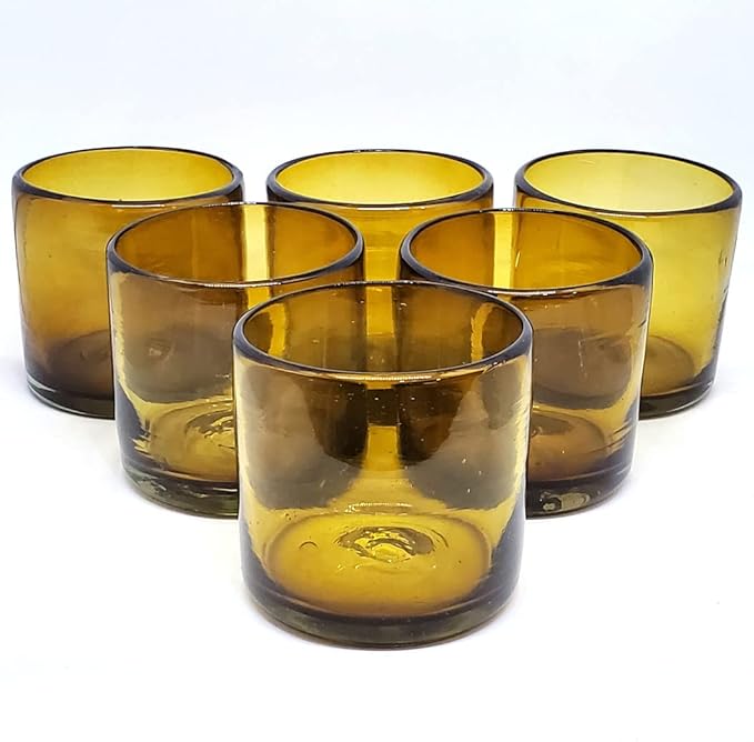Solid Amber 12 oz Large DOF Glasses (set of 6), Recycled Glass, Lead-free, Toxin-Free (12oz Large DOF)