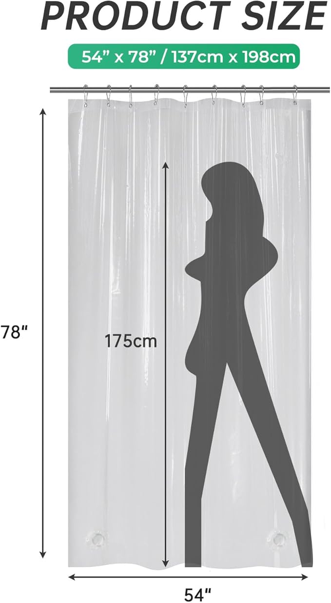 AmazerBath Stall Shower Curtain Liner 54x78, Plastic Shower Liner Clear, Small Shower Stall Curtain Liner Thick PEVA, Heavy Duty 8G, Stand Up Shower Curtain with 2 Weighted Stones and 9 Grommets
