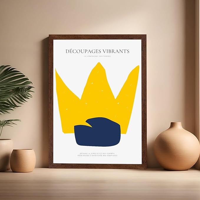 Monem Art Minimalist Crown Silhouette Print - Modern Abstract Shape Poster - Wall Decor for Living Room, Bedroom or Office - 16x20 Brown Framed Wall Art by Rs Lab Studio