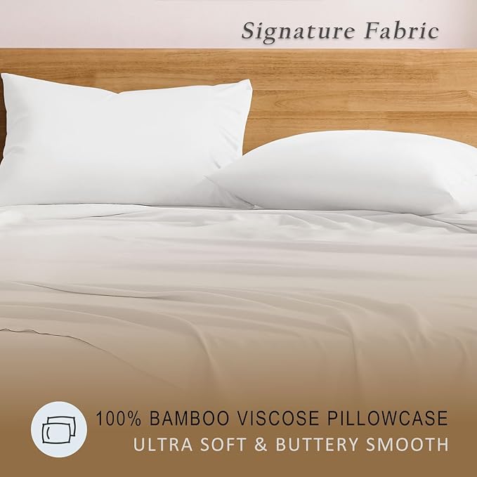 TOSMO Luxury Pillow Case Set of 2 - Cooling Viscose Derived from Bamboo, Oeko-TEX, Breathabl Silky Soft Pillow Cases with Envelope Closure (Queen, Classic White)