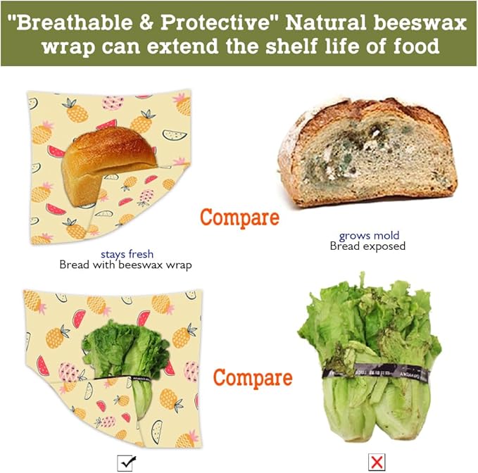 Organic Beeswax Wraps - Reusable Food Wrap for Sandwiches, Bread & Cheese | Bee Wrap with multifunctional brush, 3 Sizes Plastic-Free (Multipack)