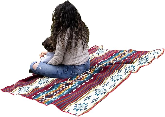 Tommy Lion - Cozy Alpaca & Merino Wool Blanket 80/20, 80x45 in, Soft, Warm, Lightweight, Hypoallergenic & Breathable.Real Alpaca,Ideal for Bed, Sofa, Camping, Travel & Car Survival Kit (Red_Tones)