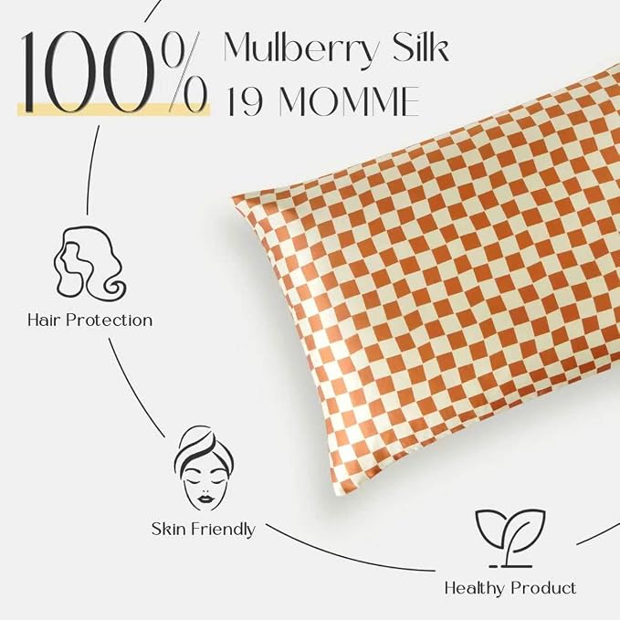 ZIMASILK 100% Pure Mulberry Silk Pillow Cases for Hair and Skin, Soft, Hypoallergenic & Smooth, Both Sides Grade 6A Silk, with Hidden Zipper, Gift for Women Men, 1pc (Standard 20"x26", Checkered)
