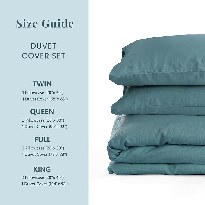S VICTORY SYMBOL 100% Organic Linen Duvet Cover Set,Natural French Flax Bedding,1 Comforter Cover and 1 Pillowcase,2pcs Twin Size Soft Breathable Bedding Set(Stormy Blue)