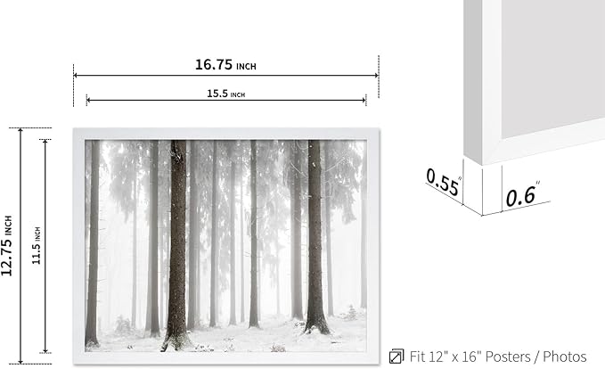 Monem Art Foggy Winter Forest Photography Print - Minimalist Snowy Landscape Poster - Wall Decor for Living Room, Bedroom or Office - 12x16 White Framed Wall Art by Mareike Bohmer