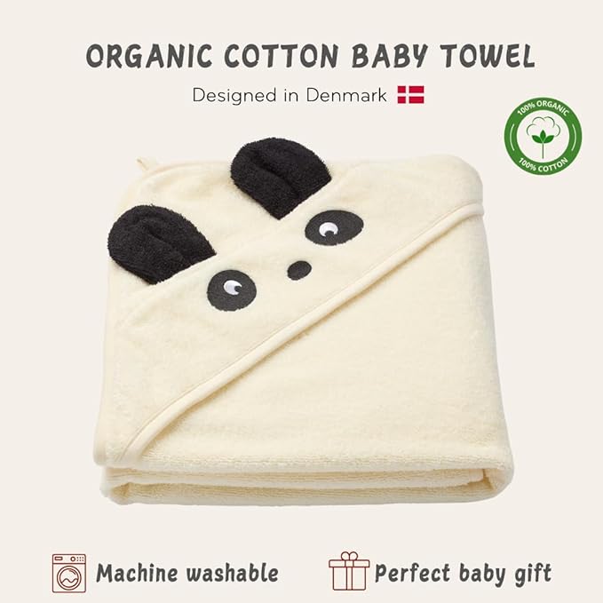 Hooded Baby Towel – 100% Organic Cotton Baby Bath Towels – Baby Boy and Girl Newborn Essentials - Super-Soft and Absorbent. (Panda)