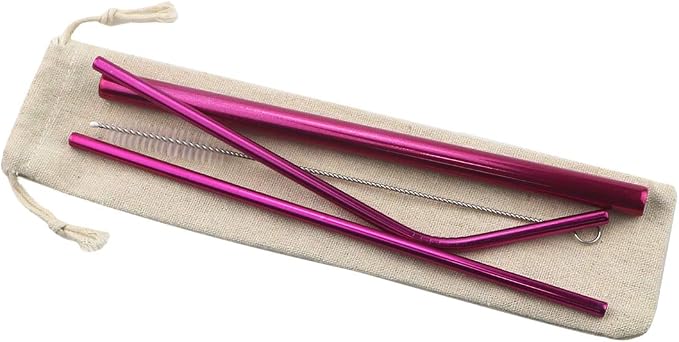 Metal Straws Stainless Steel Straws 8.5" Drinking Straws Reusable 4 Set - Ultra Long Muti Color-Cleaning Brush for 20/30 Oz for Trail Tumblers Yeti RTIC SIC Ozark (2 Straight|1 Bent|1 Brush）