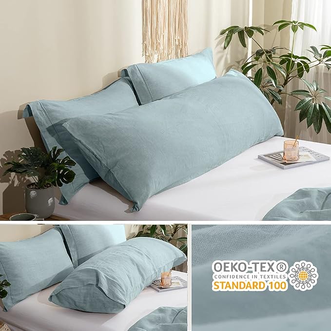 Simple&Opulence Body Pillow Cover 20" x 54",100% Pure Linen, Ultra Soft and Breathable, Body Pillowcase with Envelope Closure for Adults (Dusty Blue)