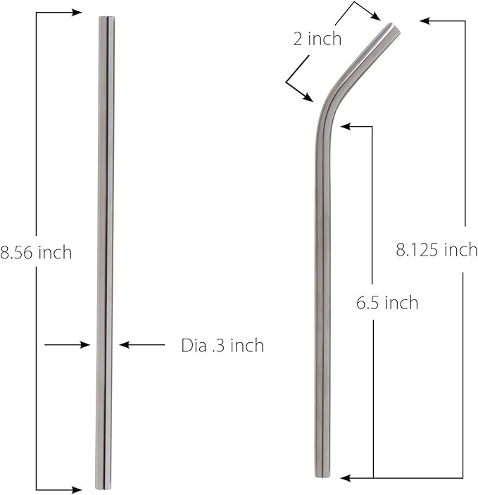 Healthy Human Set of 5 BPA Free Reusable Metal Drinking Stainless Steel Straws with Portable Travel Case -Ideal for 20oz Tumblers - 3 Straight - 2 Bent & Straw Cleaner
