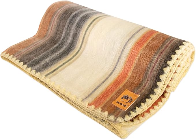 ALPAKITAS Alpaca Wool Blanket – Twin Size, 75 x 38 Inches – Warm & Lightweight – Couch, Bed, or Outdoor Blanket – Light Brown