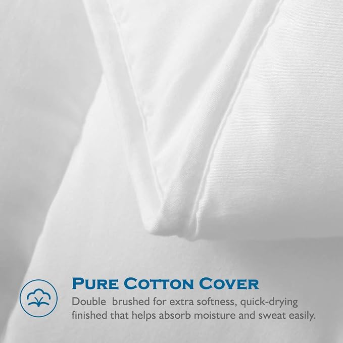 Dafinner 100% Cotton Cover Comforter Queen Size, Ultra-Soft Down Alternative Duvet Insert with Lyocell & Climaloft™ Blend Fill, Breathable Microfiber Comforter for All-Season (90x90”, White)