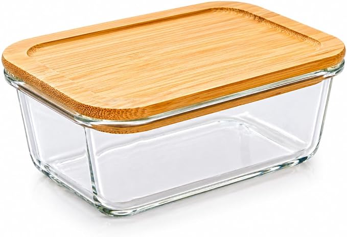 Kdetails Glass Food Storage Container with Bamboo Lid 12.5 oz | Borosilicate Glass Meal Prep Container | Microwave Oven Dishwasher Safe | Airtight BPA Free