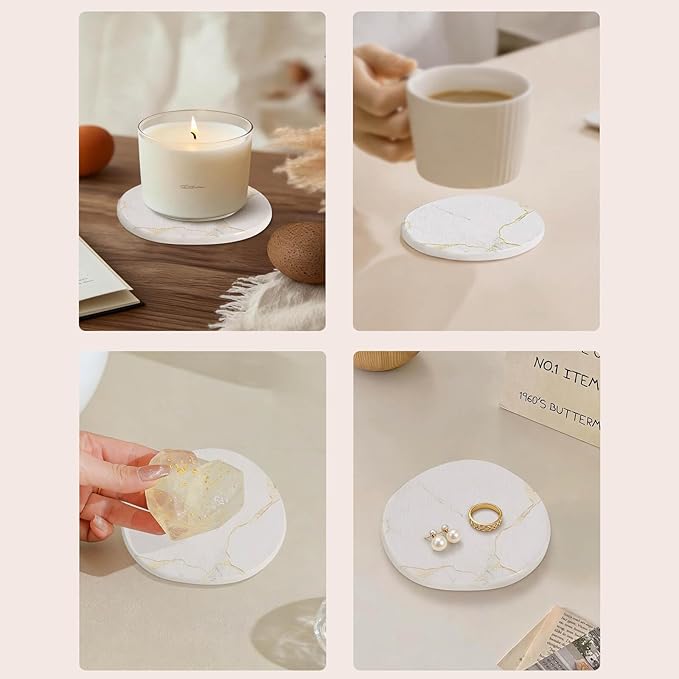 Diatomaceous Earth Coasters Set of 4，Super Absorbent Quick-Dry Heat-Resistant Drink and coffee Coasters, Modern Stone Irregular Design for Kitchen Counter and Coffee Table (White Coaster)