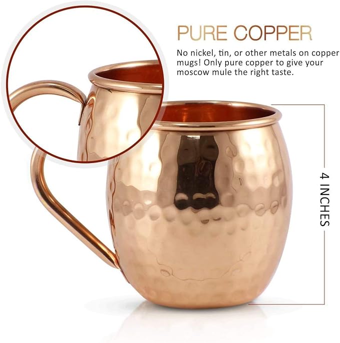 BOLD & DIVINE Moscow Mule Copper Mugs - Set of 2, 100% HANDCRAFTED - Food Safe Pure Copper Solid Mugs - 16 oz Gift Set with Premium Quality Cocktail Straws & Shot Glass!