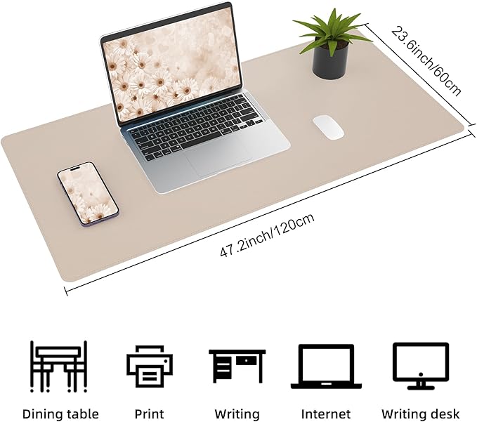 AFIING Cork Desk Mat 47" x 23.6", Dual-Sided Natural Cork & PU Leather Desk Pad, Non-Slip Waterproof Large Mouse Pad for Office, Home & Gaming, Beige