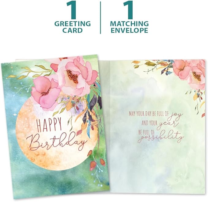 Tree-Free Greetings - Birthday Card - Artful Designs - 1 Card + Matching Envelope - Made in USA - 100% Recycled Paper - 5 x 7 - Joy and Possibility (GO65332)