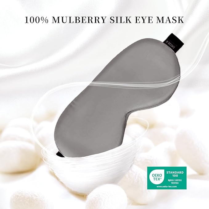 THXSILK Sleep Mask 100% 19 Momme Pure Mulberry Silk Super Smooth Cooling Sleep Eye Mask Blackout for Women/Man/Kids Eye Cover with Wide Head Strap Good Night Sleep Comfortable Travel and Nap, Charcoal