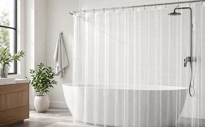 EHZNZIE Crystal Clear Heavy Duty Shower Curtain Liner 72x72, PEVA Waterproof Bath Curtain, No Chemical Smell, 3 Weighted Magnets, Durable with Rustproof Metal Grommets