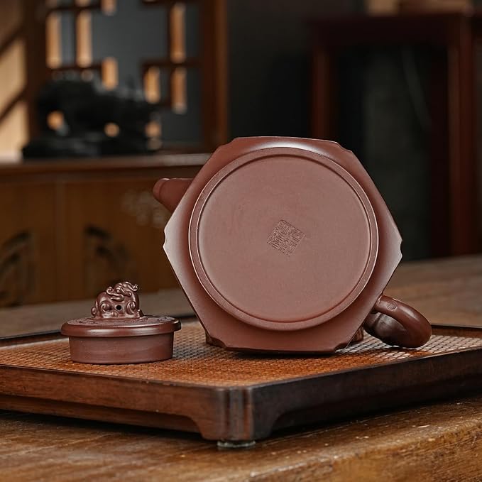 Zisha Teapot, Chinese Yixing Clay Handmade Tea Pot 9.8 Oz, Infuse Brew Kung Fu Loose Leaf Tea Maker (BaGua,Zini Purple Clay)