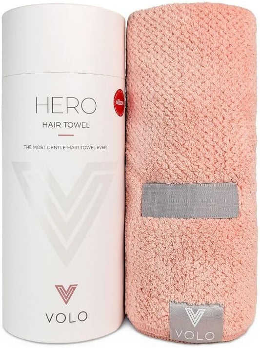 VOLO Hero Hair Towel – Ultra Soft Nanoweave™ Microfiber, Super Absorbent Quick Dry, Reduces Dry Time 50%, Anti-Frizz & Breakage, Secure Snug Strap, Large Wrap for All Hair Types - Cloud Pink