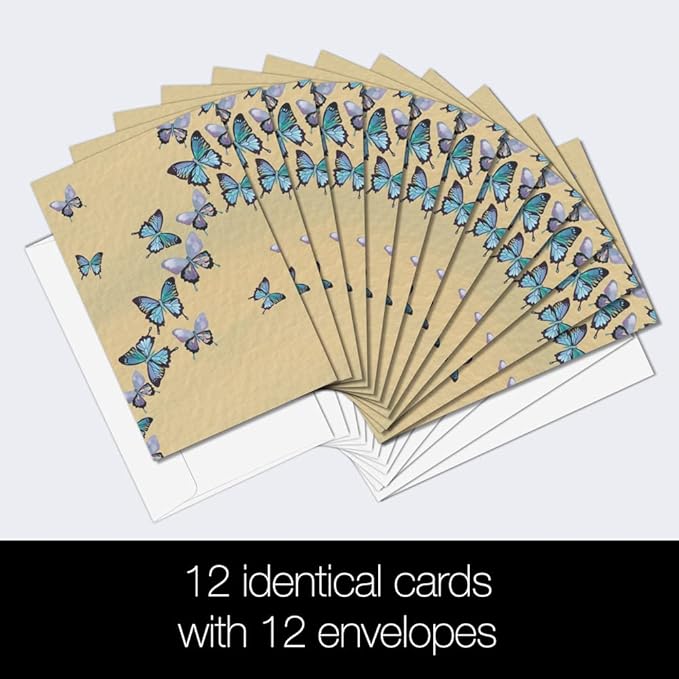 Tree-Free Greetings Blue Butterflies in Flight All Occasion Cards - 12 Recycled 4x6 Cards & White Envelopes, Thick Cardstock, Made in USA - Artfully Inspiring Nature