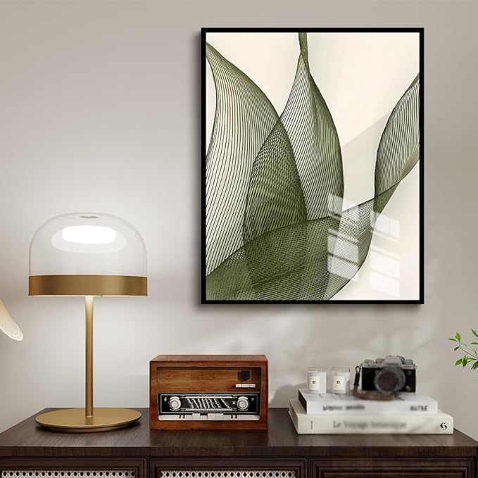 Green abstract art print poster, minimalist wall art, organic line plant printing, modern neutral style, suitable for living room, bedroom (24x36 inches, Unframed)