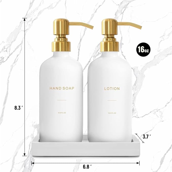 soap Dispenser Soap Dispenser Set Glass Bathroom Liquid(Gold Pump+White Bottle)