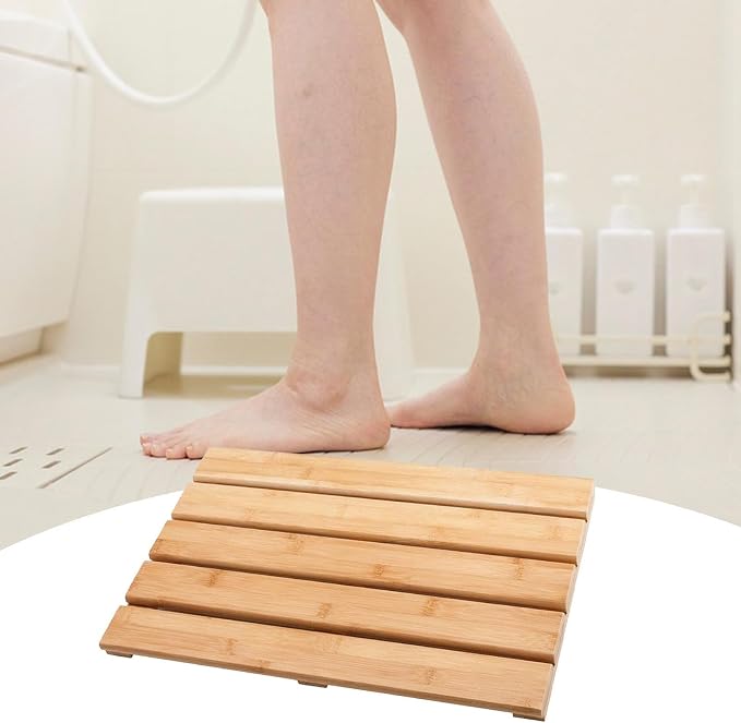 Bamboo Bath Mat Shower Mat Non Slip Water Resistant Floor Pad 19.69x12.99x1.38 Inch Natural Wood Bathroom Decor