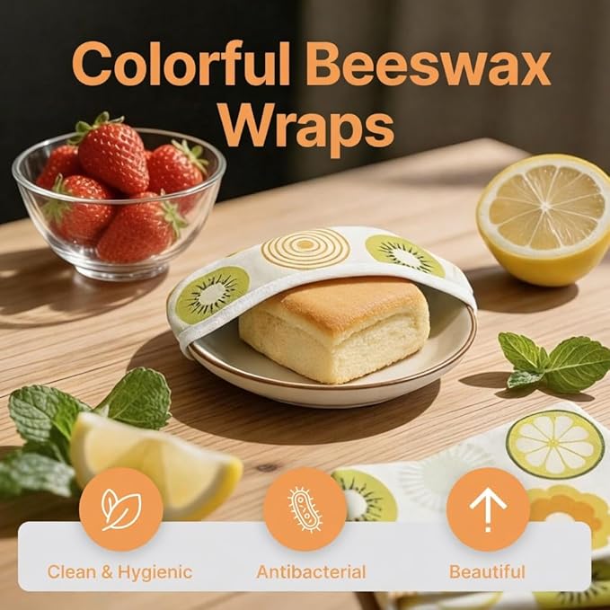 Reusable Beeswax Bowl Covers - 3 Pack Eco Friendly Food Wraps for Kitchen Storage - Sustainable Plastic Wrap Alternative for Salad Bowls & Fruits - Washable Zero Waste Food Lids (floral print)