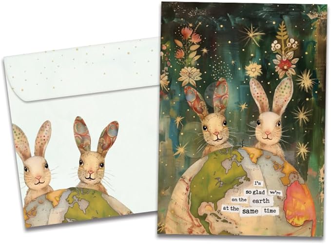 Tree-Free Greetings - Birthday Card - Artful Designs - 1 Greeting Card + Matching Envelope - Made in USA - 100% Recycled Paper - 5 x 7 - Earth Rabbits (GO69862)