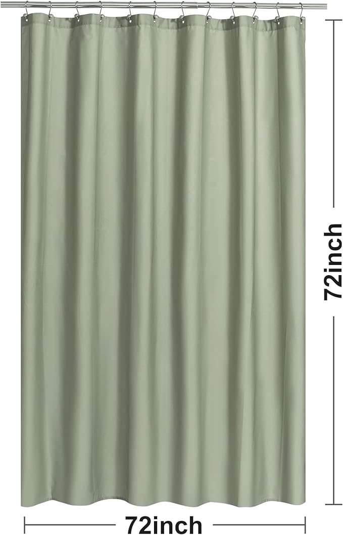 N&Y HOME Fabric Shower Curtain or Liner with Magnets Sage Green - Hotel Quality, Machine Washable, Water Repellent - Sage, 72x72