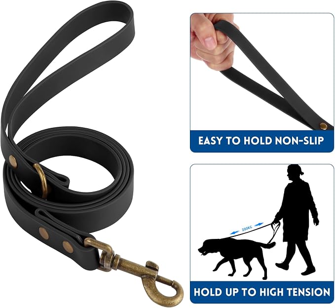 Wisedog Waterproof Dog Collar and Leash Set, Large, Black | Adjustable Puppy Collar, Cute Tag, 5FT Leash, Includes Poop Bag, For Small Medium Large Dogs