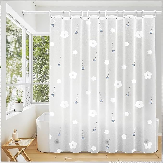TIKABC Shower Curtain Liner, 4G PEVA Shower Liner, Plastic Waterproof Shower Curtains, 72x72 inch with Grommet Holes 3 Magnetic Weights