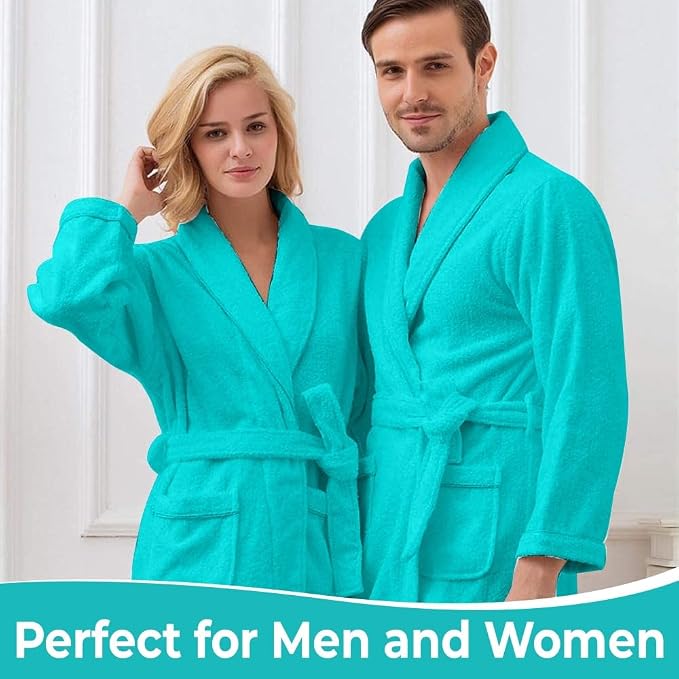 KAHAF COLLECTION Cotton Terry Robes for Women and Men, Terry Shawl Collar Bathrobe, ONE SIZE - UNISEX Men & Women Spa Robe