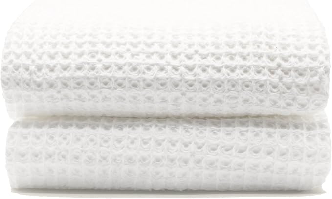Italic Sedona Waffle Bath Towels, 410 GSM 100% Cotton, Set of 2, Soft, Quick-Drying & Lightweight Waffle Weave Towels, White