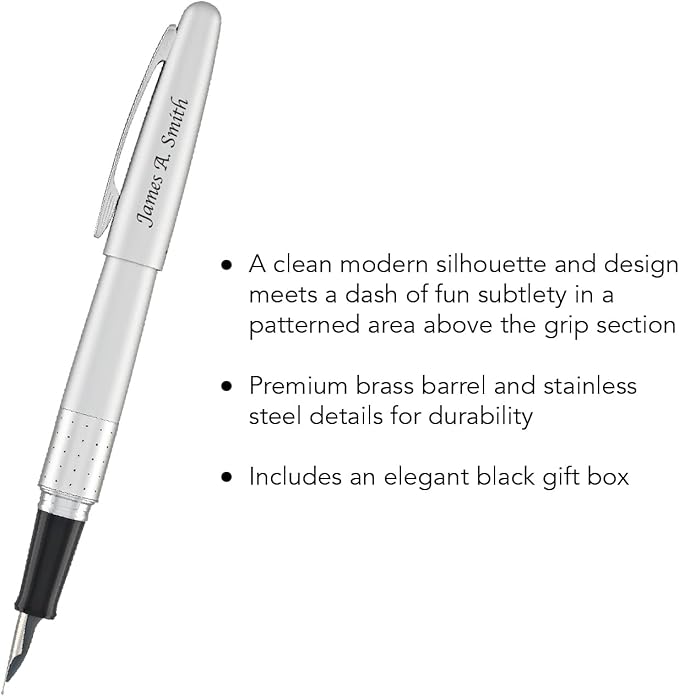 Goldspot Personalized Pilot Metropolitan Dot Pattern Fountain Pen in Custom Engraved Pen in Silver