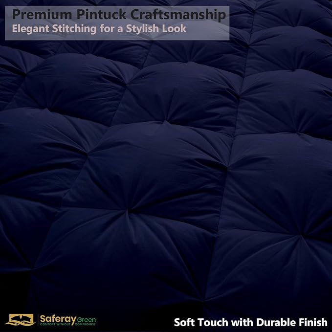 Super King Plus Down Alternative Comforter 120x120 Inch Navy Blue – 500 GSM Ultra Soft Breathable, Luxury Pintuck Pinch Pleat, All Season Duvet Insert with Corner Tabs, Machine Washable