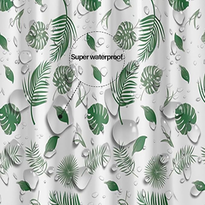 Plastic Shower Liner - Premium PEVA 4G Shower Curtain Liner with Rustproof Grommets and 3 Weighted Magnets, Waterproof Shower Curtains for Bathroom (Green Leaf)