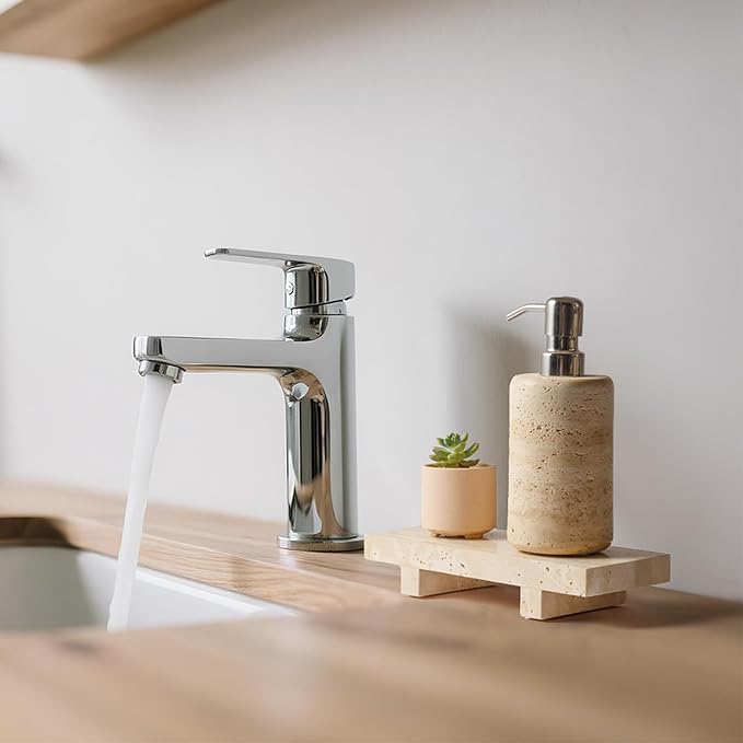 Travertine Soap Tray for Bathroom Countertop 8.6" x 3.5" Waterproof Stone Soap Dish Holder, Marble Pedestal Stand for Sink, Vanity, Counter Luxury Decorative Tray Farmhouse Decor Beige (WH087)